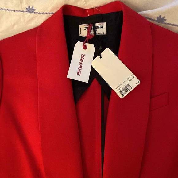 Zadig&Voltair Virgin Wool Stretch Crisp True Red Jacket New With Tags - Picture 13 of 16